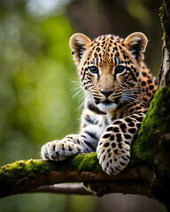 a leopard cub on a branch - generative ai