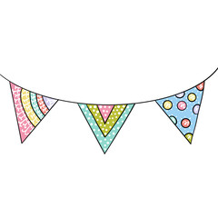 Obraz premium Paper party flags for decoration hand drawn with black lines.