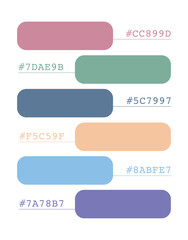 Fototapeta premium Festive color palette, light pastel colors catalog, color matching, RGB, CMYK colors, harmonious colors palette sample, design and edit idea, with hex code