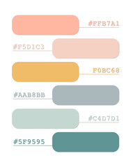 Pink and blue color palette, light pastel colors catalog, color matching, RGB, CMYK colors, harmonious colors palette sample, design and edit idea, with hex code