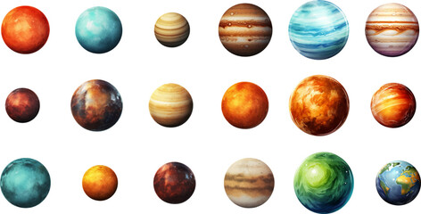 planets set in the style of photo-realistic compositions, rtx on, realistic watercolor paintings, lightbox, saturno butto, transcendent