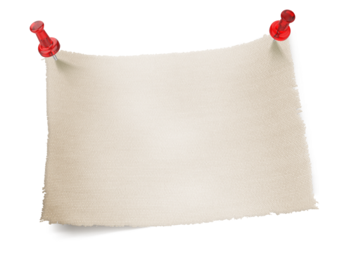 Realistic piece of fabric sheet and red push pin on transparent background. - Powered by Adobe