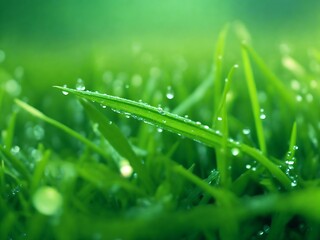 Naklejka premium Picture of lush green meadow with dandelions and blue sky in the background on a sunny day, Generative AI