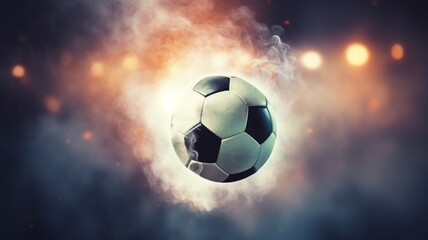 Fototapeta premium Soccer ball on the field. Fire in the goal. The concept of sports, entertainment and competition.