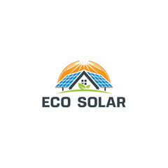 Eco house logo design concept template. Solar energy vector illustration.