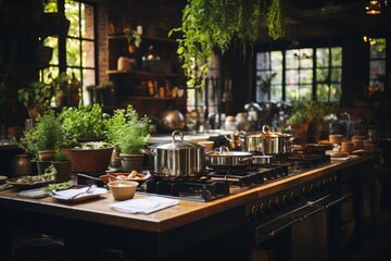 Cooking Class Set In A Rustic Kitchen, Generative AI