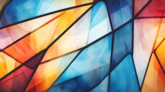 An abstract art background that takes inspiration from stained glass windows, with light seemingly piercing through flat lay