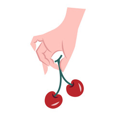 Hand holding cherries flat illustration