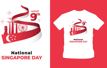 national Singapore day 9th of august red color cool t shirt design editable template