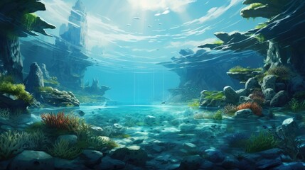 Fototapeta na wymiar tranquil underwater scene with sunbeams through seaweed