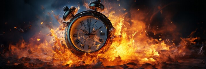 Flaming Retro Clock: Time's Unyielding March.