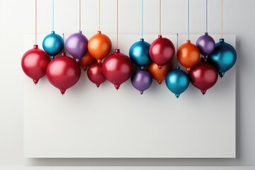 A background image for creative content featuring vibrant balloons, with a blank mockup canvas perfectly positioned for customization. Photorealistic illustration, Generative AI