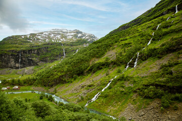 The beauty of Norwegian nature. West Norway natural landscape along the route of the Flam railway