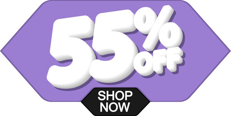 Sale 55% off, discount tag on transparent background. Promotion sign for shop or online store, PNG illustration