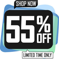 Sale 55% off, discount tag on transparent background. Promotion sign for shop or online store, PNG illustration