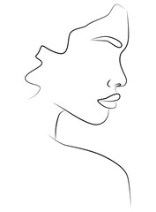 Portrait along the lines. Abstract artistic drawing of a female face line.