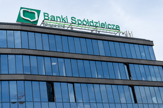 Office building. Facade Banki Spoldzielcze SGB bank. Poland, Warsaw - August 31, 2023.
