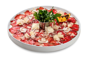 Veal carpaccio with parmesan cheese and mushrooms