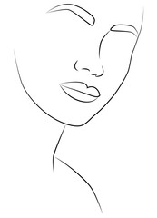 Girl. Continuous line, drawing many faces and hairstyles