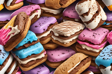 Sweet treats made by placing ice cream between two cookies—an ice cream sandwich
