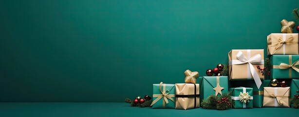 gift boxes on green background