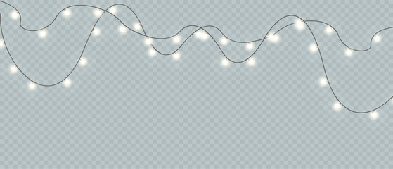 Christmas Lights Magic: Realistic Isolated Design Elements for Festive Greeting Cards, Banners, Posters, and Web Design. Garland Decorations with LED Neon Lamps.