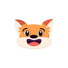 Enthusiastic fox face. Smiling animal portrait. Cartoon character. Flat vector illustration isolated on white background