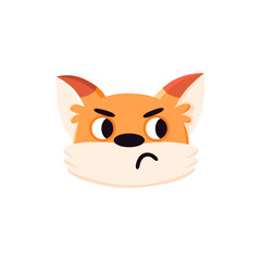 Unhappy fox face. Frustrated mood animal portrait. Cartoon character. Flat vector illustration isolated on white background
