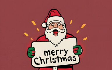 Santa claus vector christmas cartoon holding merry christmas board. christmas greeting.