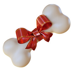 Dog bone wrapped in red ribbon, present for best pet 3d rendering
