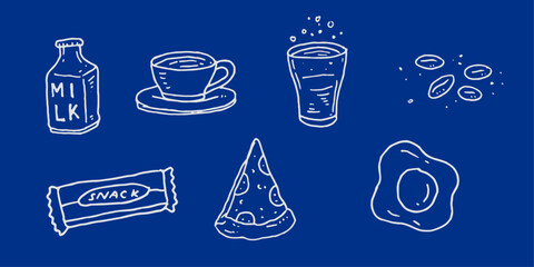 set of hand drawn coffee and restaurant