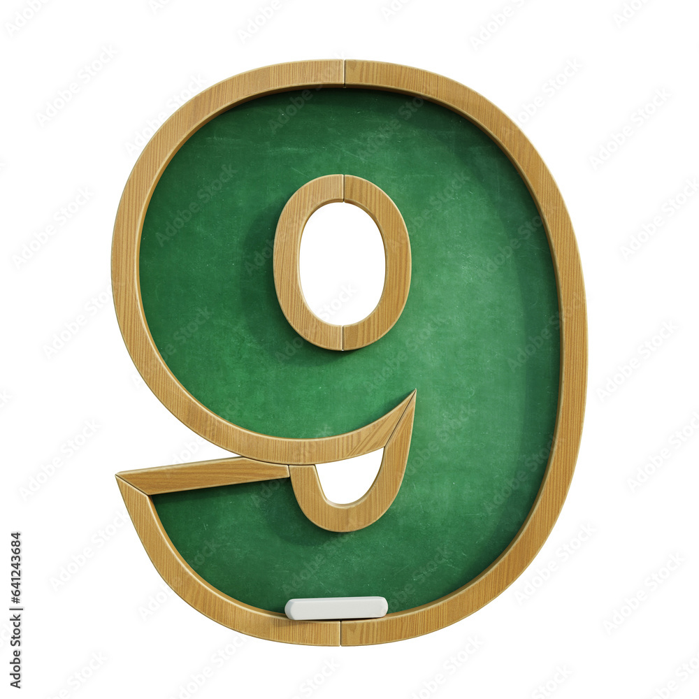 Aufkleber chalkboarf font 3d rendering number 9