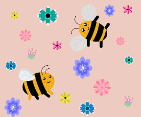 Vector flowers and bees