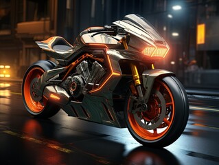 Futuristic bike on a cyberpunk highway