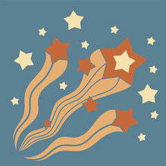 Groovy shooting stars. Retro colorful vector illustration. Perfect for posters and decor.