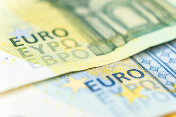 Euro money macro, twenty, fifty and one hundred euro close-up