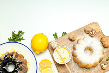 Tasty bake food concept - delicious lemon cake