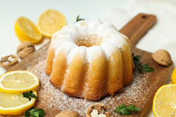 Tasty bake food concept - delicious lemon cake