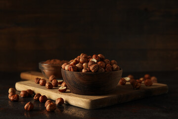 Healthy food and healthy nutrition concept, nuts - hazelnut