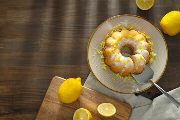Tasty bake food concept - delicious lemon cake