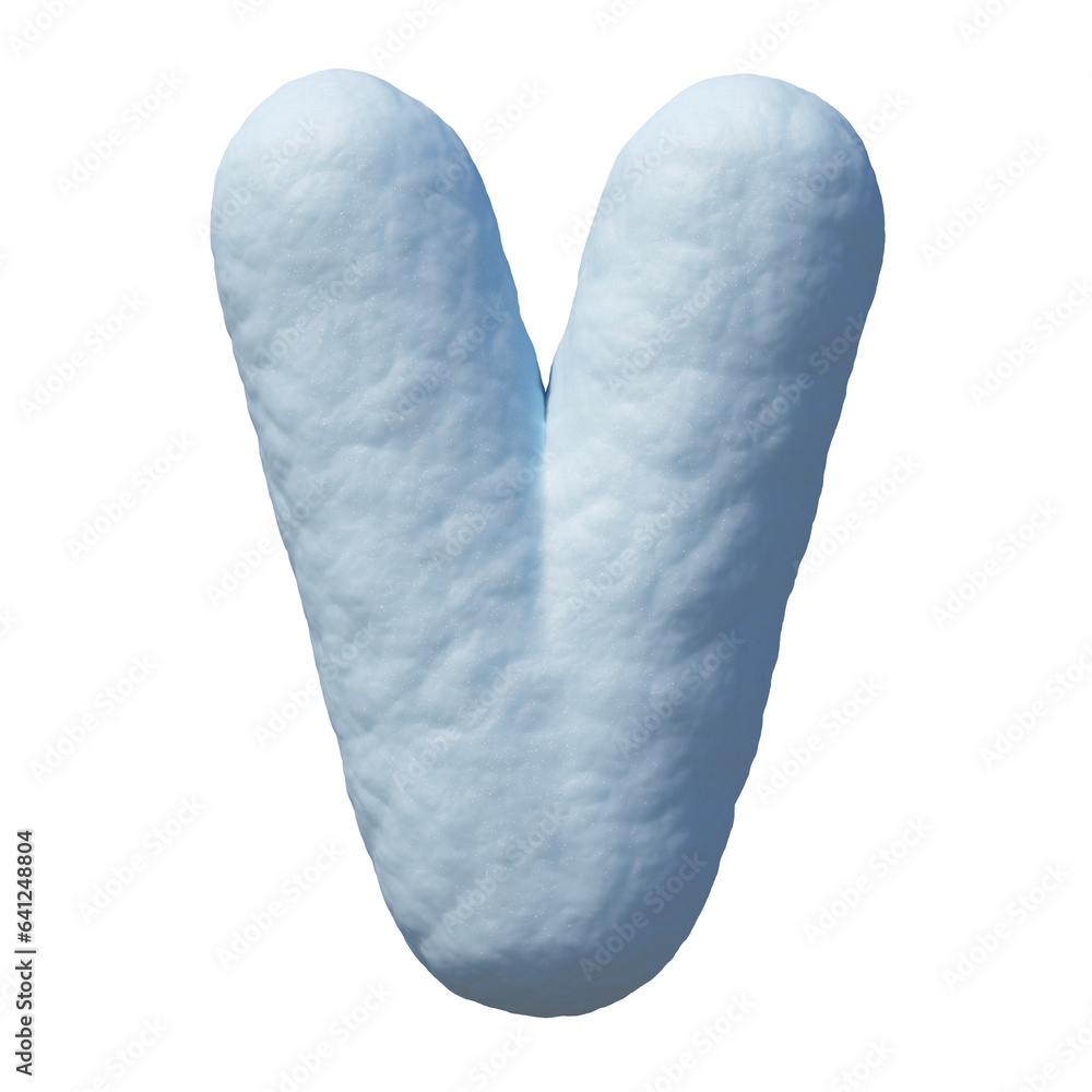 Poster snow font 3d rendering letter v