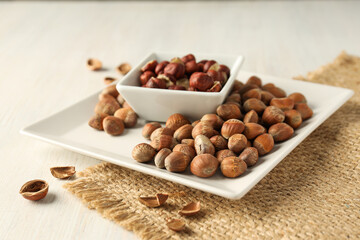Healthy food and healthy nutrition concept, nuts - hazelnut