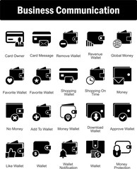 A set of 20 business icons as card owner, card message, remove wallet
