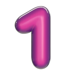Round pink glossy font 3d rendering number 1