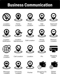 A set of 20 business icons as location prohibited, home location, music location