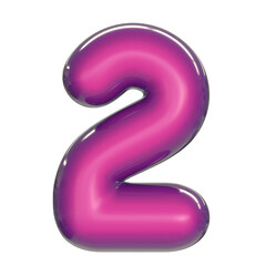 Round pink glossy font 3d rendering number 2