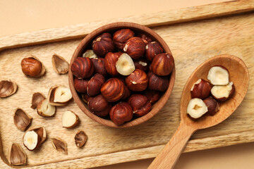 Healthy food and healthy nutrition concept, nuts - hazelnut