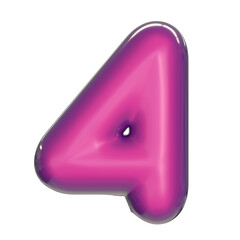Round pink glossy font 3d rendering number 4