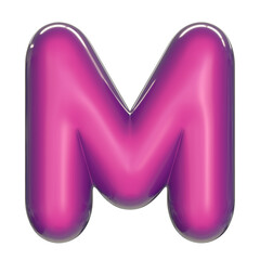 Round pink glossy font 3d rendering letter M