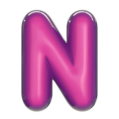 Round pink glossy font 3d rendering letter N